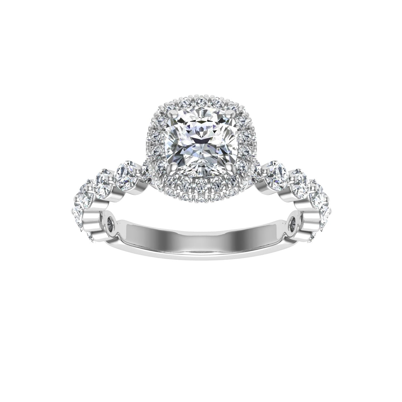 Wisteria  Cushion Cut Double Edge Halo Moissanite Engagement Ring White Gold